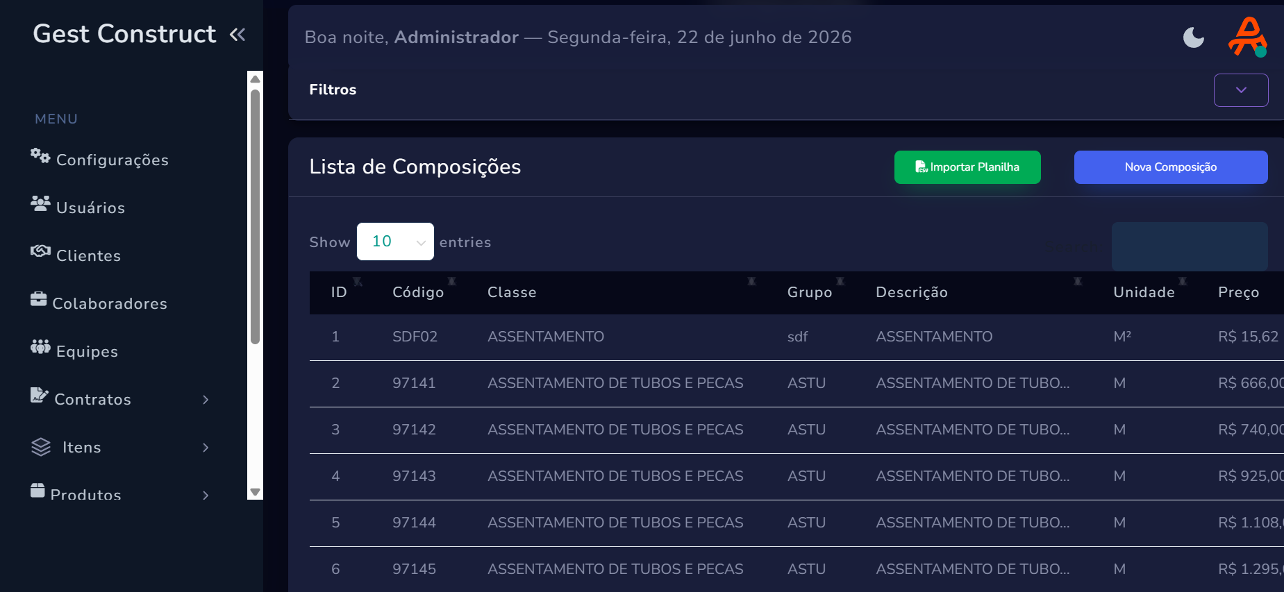 GestConstruction - Dashboard